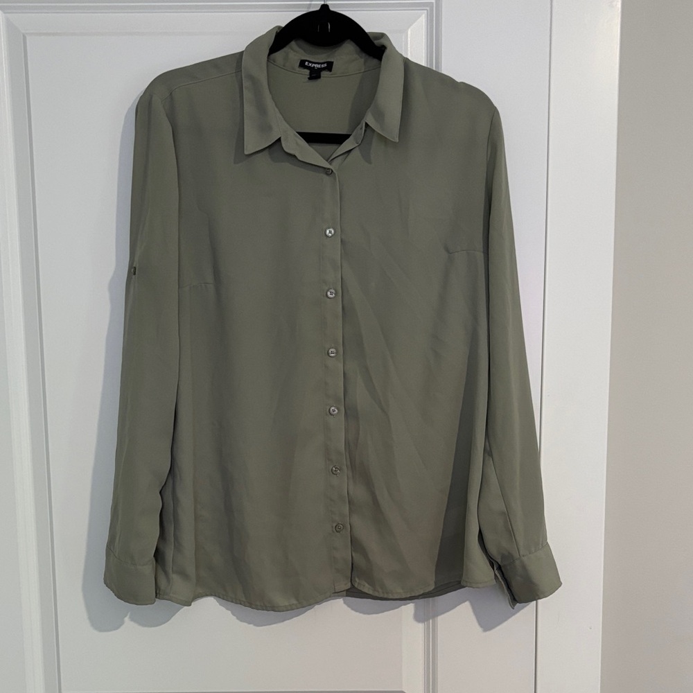 Express Sage Green Button Up Blouse